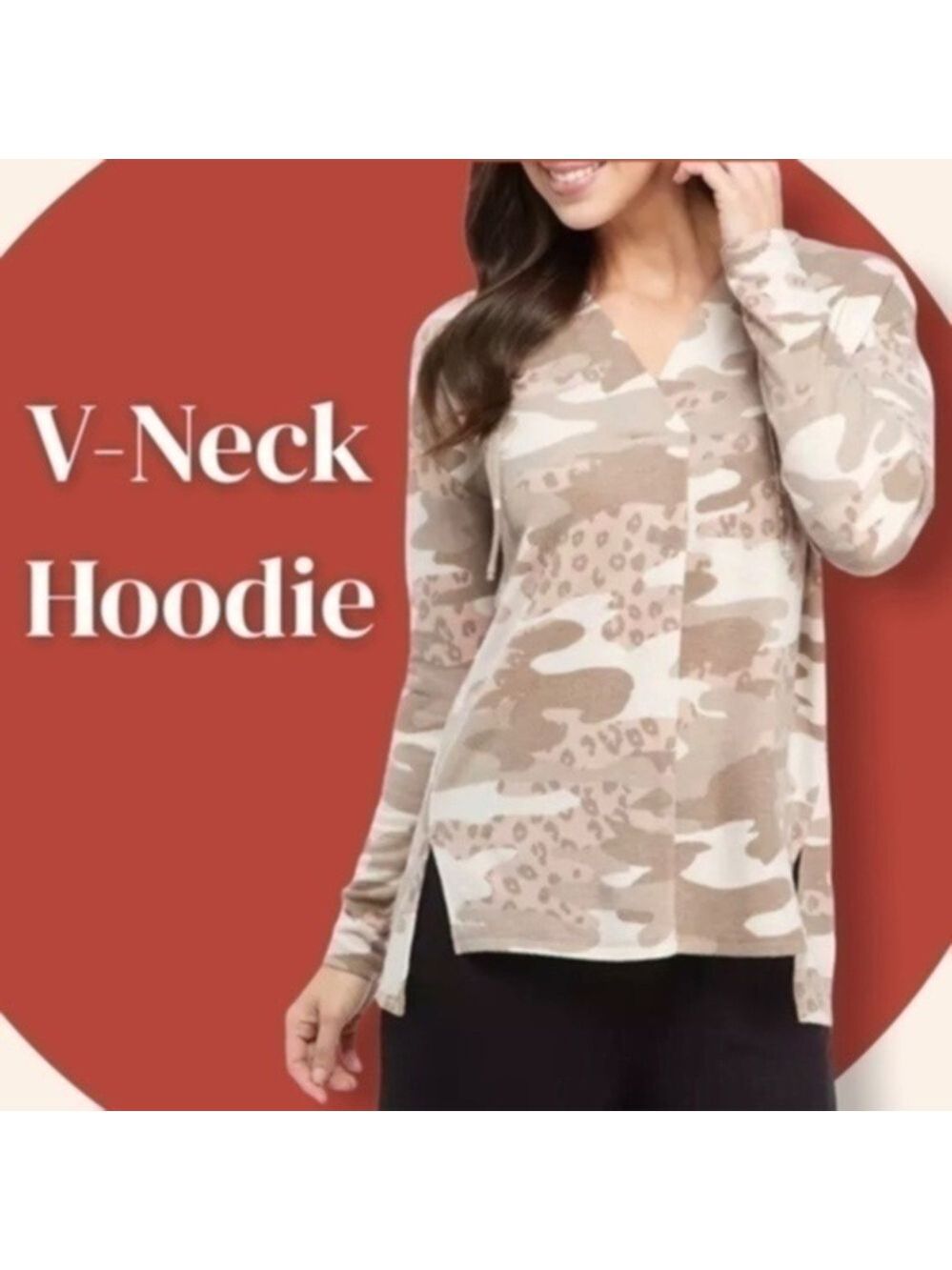 NEW DIRECTIONS Cozy Hacci Knit Long Sleeve V-Neck Pullover Hoodie/LG NWT